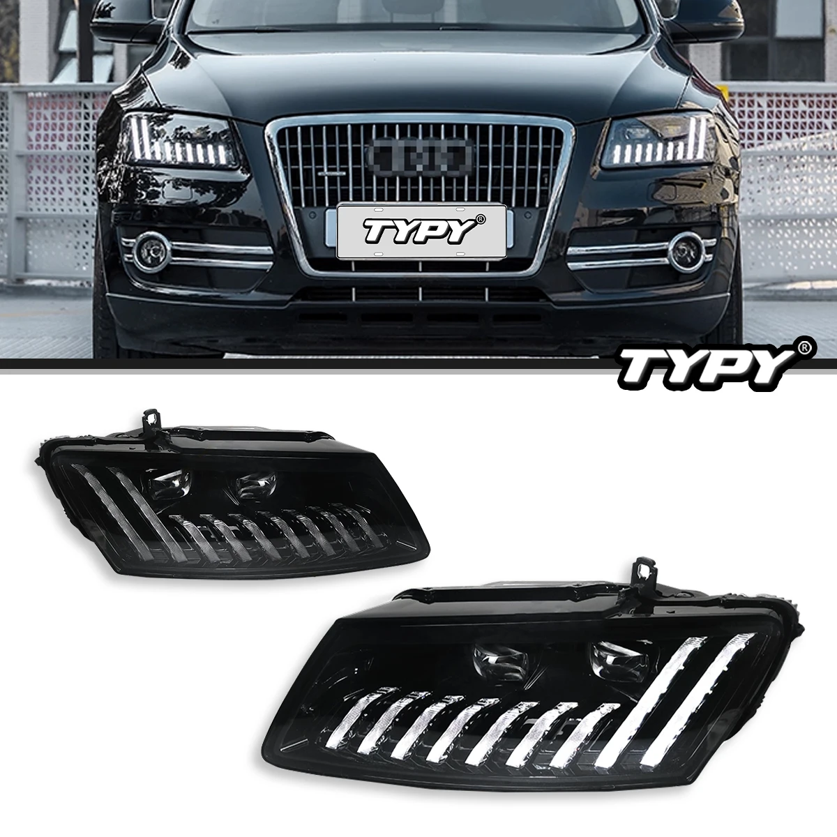 

For 09-18 Audi Q5 headlight modification with LED daytime running lights flowing turn signals lens headlights plug and play