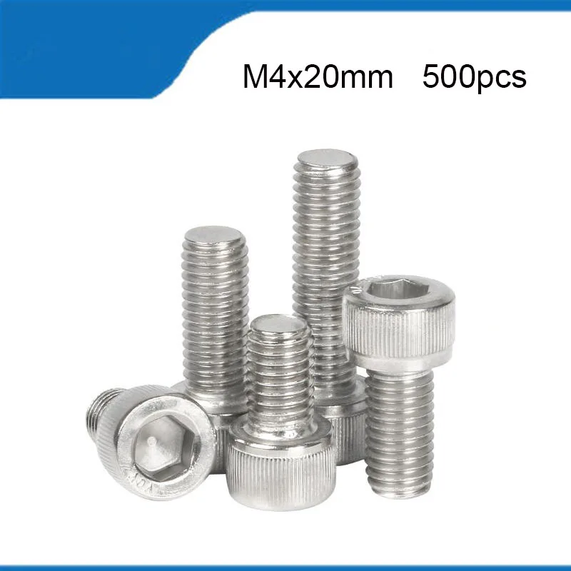 

Free Shipping 500pcs M4*20mm M4 Screws A2 304 Stainless Steel Allen Hexagon Hex Socket Cap Head Screw Bolt Metric Allen Screws