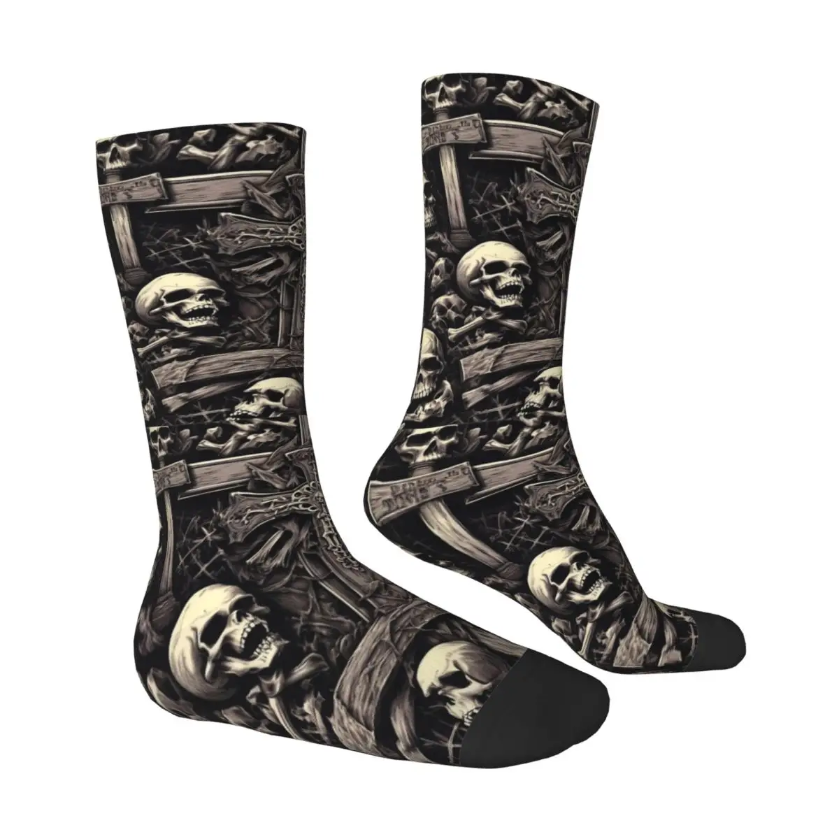 Dark Skull Cross Gothic Art Socks Gothic Stockings Autumn Anti Slip Men's Socks Medium Soft Design Outdoor Socks