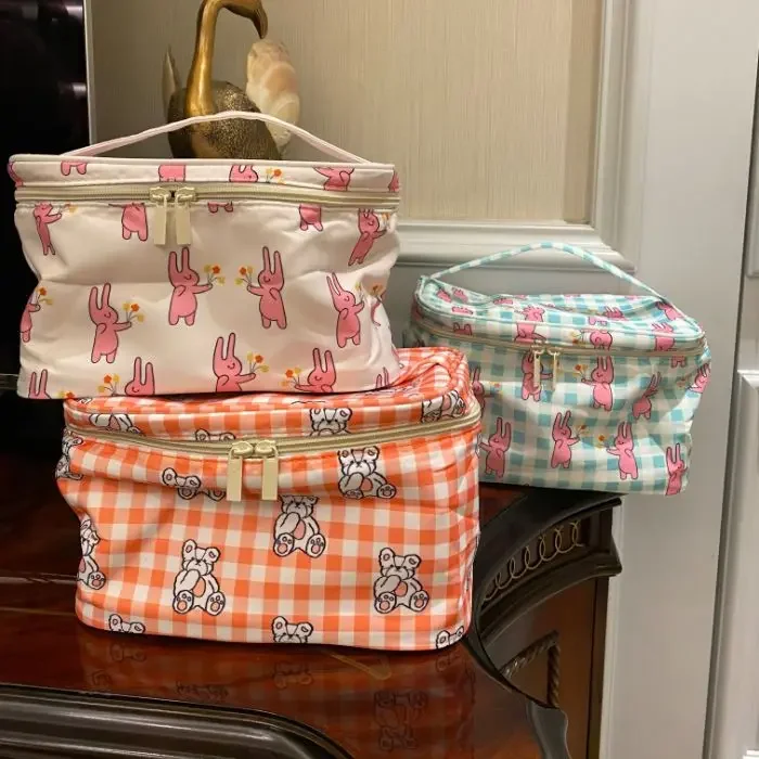 Bolsa de maquiagem estampada para mulheres, grande capacidade, organizador cosmético portátil portátil, cosméticos para senhoras, bolsa de maquiagem