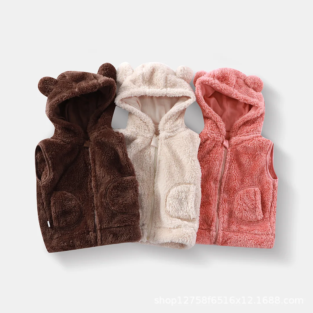 

Children's Vest Autumn and Winter New Plush Hooded Zipper Top 2025