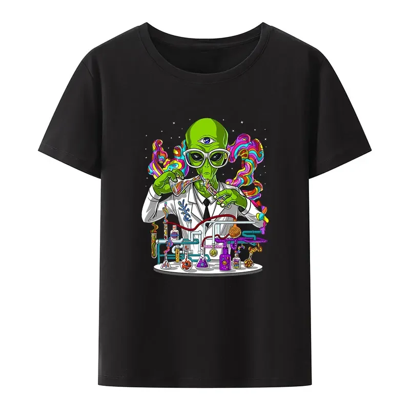 Psychedelic Alien Scientist Classic Modal Print T-Shirt Original Men Women Summer Casual Tees Humor Novelty Hipster Streetwear