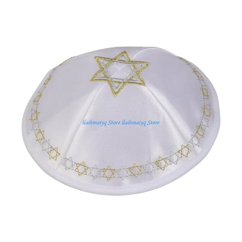 573B Embroidery Pattern Jewish Cap Polyester Skull Hat Traditional Kippah Hat For Men Religious Ceremonies And Daily Use