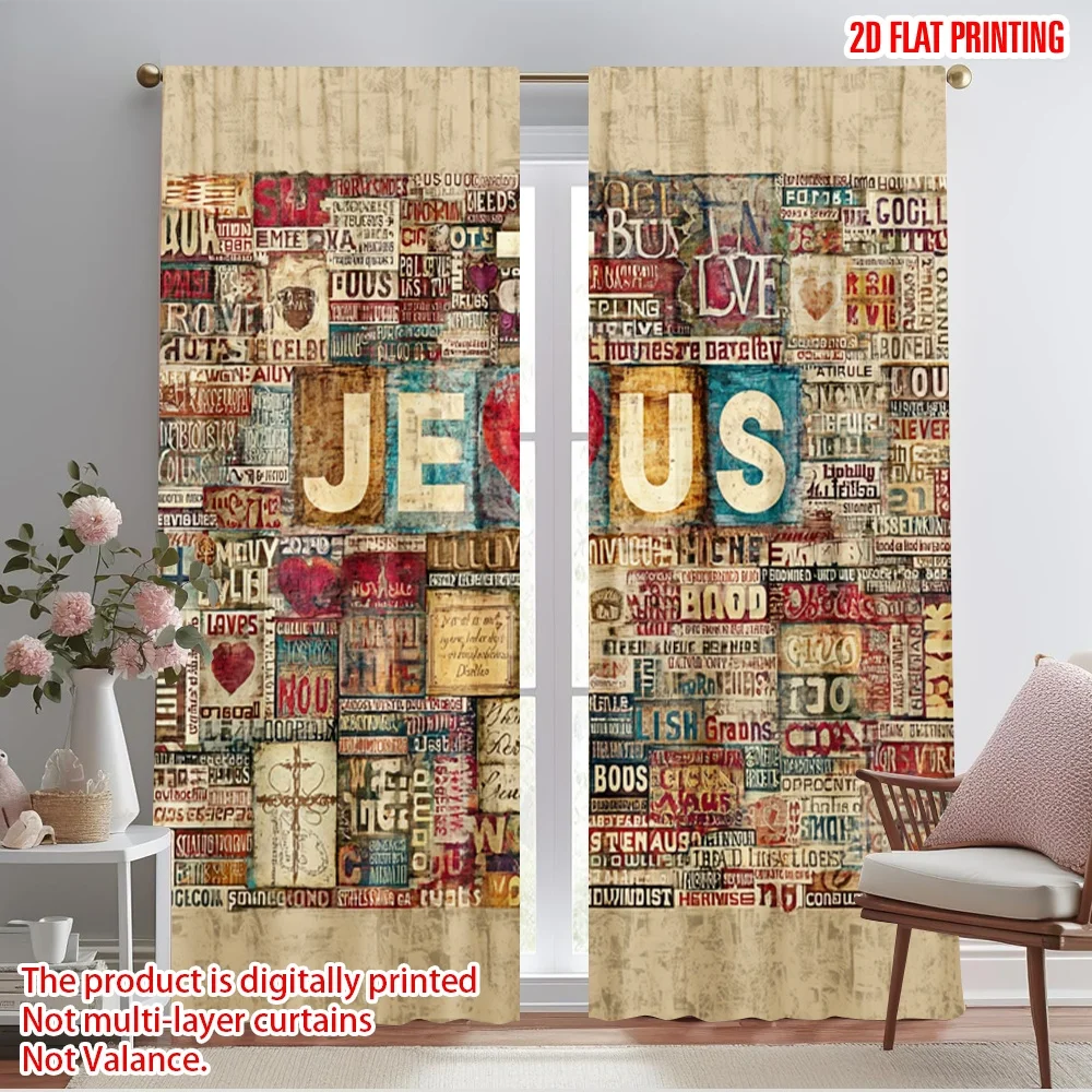 Rideaux à motifs d'impression d'avion 2 pièces, jésus aime la voie de la vérité 100% Polyester (sans tige), toutes saisons, parfaits pour