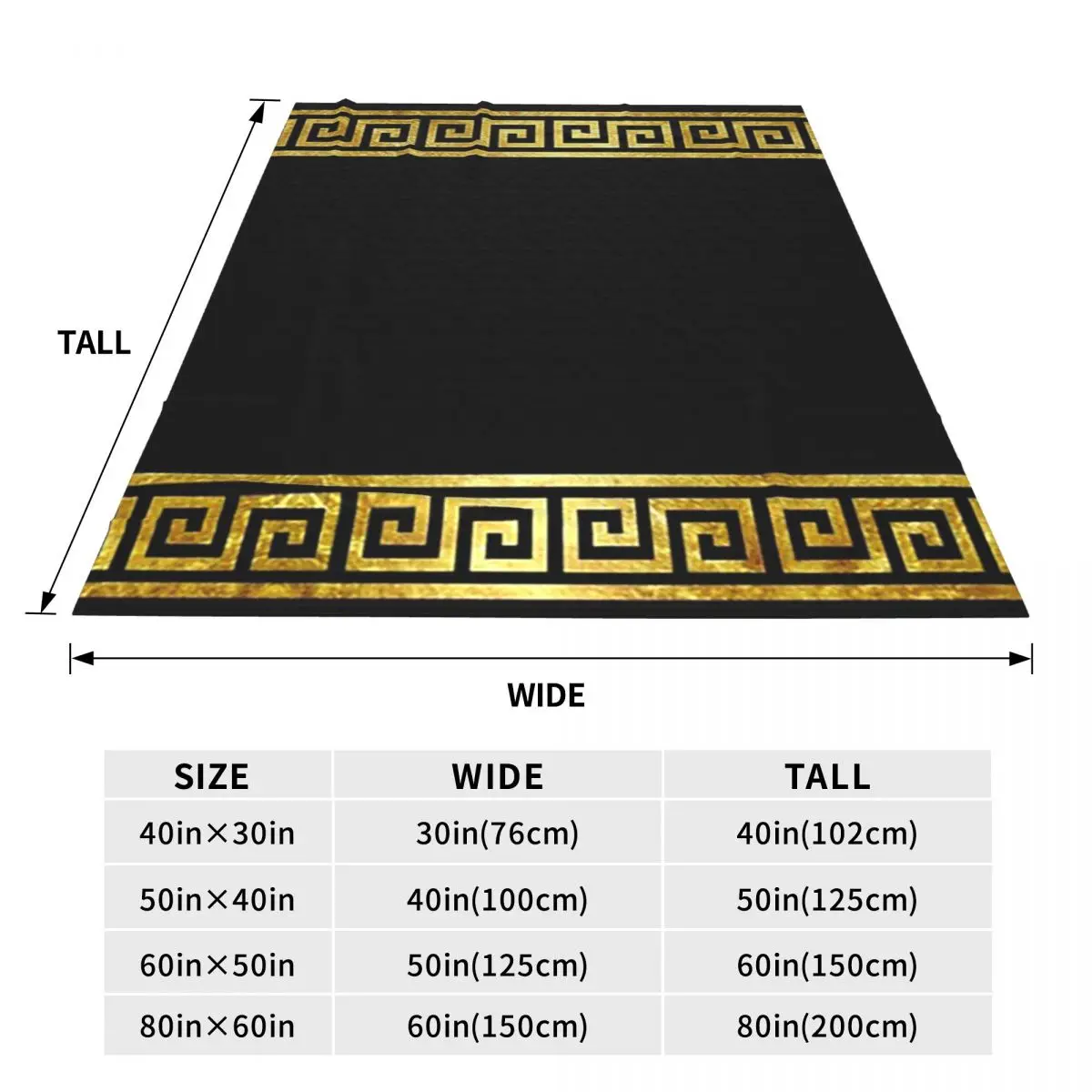 Greek Keys Meander Gold On Black Blanket Soft Warm Flannel Throw Blanket Bedding for Bed Travel Home Couch