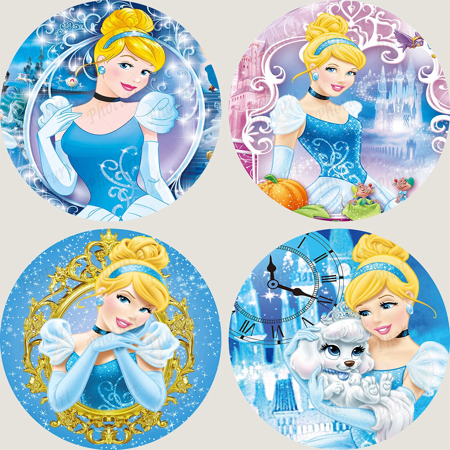 

Round Disney Princess Cinderella Background Disneyland Golden Blue Beauty Backdrop Circle Banner Photography Decoration Props