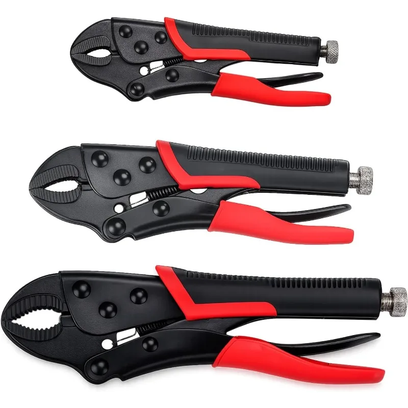 3Pcs Locking Pliers Set, Curved Jaw Locking Pliers with Anti-slip Handle Heavy Carbon Steel Vice Grip for Clamping Twisting Welding