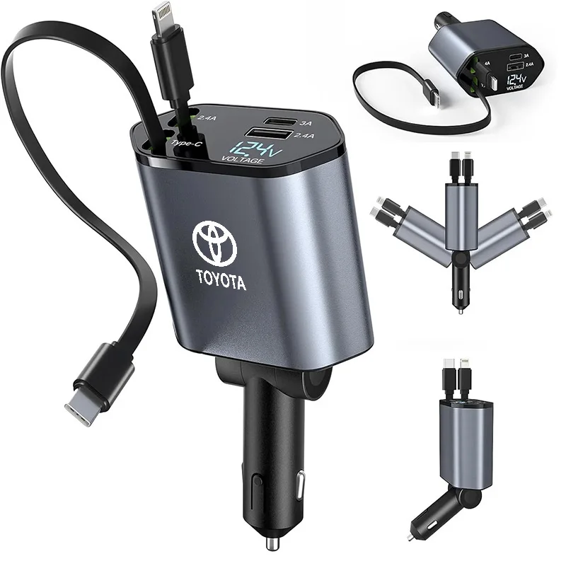 120 واط شاحن سيارة قابل للسحب آيفون أندرويد سوبر سريع مهايئ شحن QC3.0 PD USB نوع C لتويوتا كامري كورولا C-hr Rav4 #5