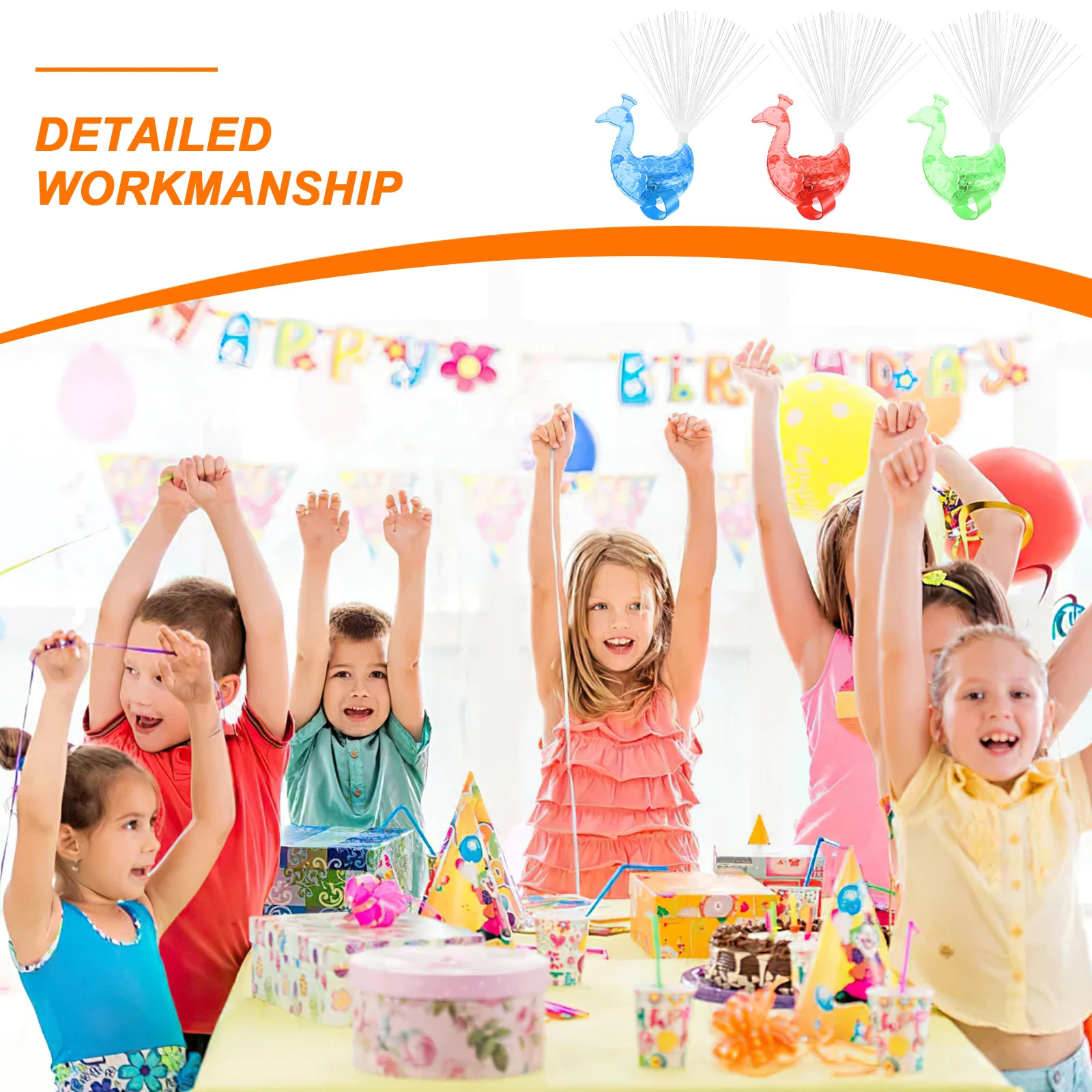 

24 шт., мигающие огни павлина, оптоволоконные красочные световые палочки для детей, безопасные украшения для ночной вечеринки, оптоволоконные огни