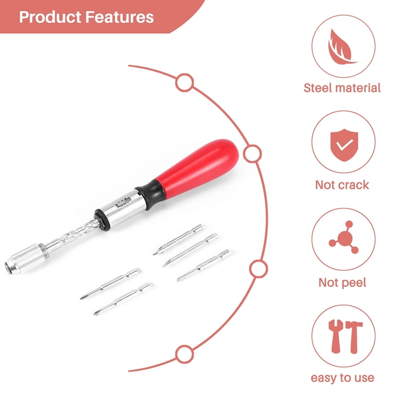 260MM Spiral Screw Driver Hand Pressing Ratchet Screwdriver With Slotted And Phillips Screwdriver Bits