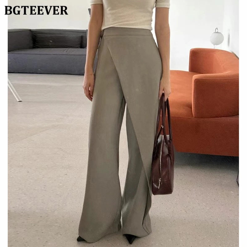 BGTEEVER Autumn Wide Leg Suit Pants for Women Stylish Loose One Piece Straight Trousers Female