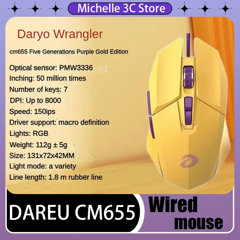 Dareu CM655 WIRED Mouse Air Mouse Charging Base Kit for Pc Gamer RGB Backlight Office Mouse Laptop Accessories DPI Adjust Button