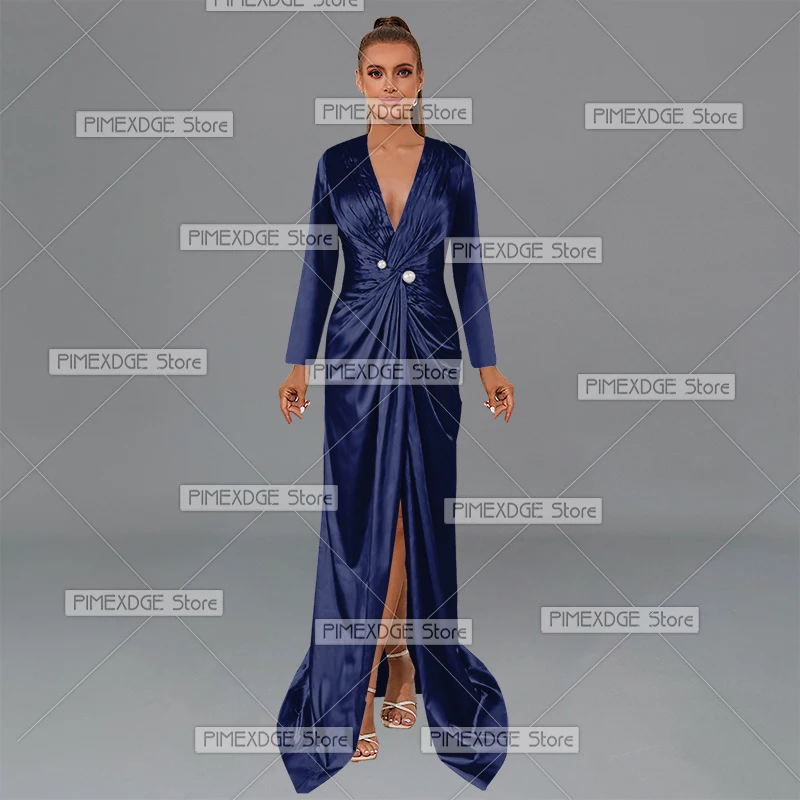 V-neck Long Sleeve Floor-Length Dresses for Party Vacation Ball Cocktail Party Formal Evening Gowns