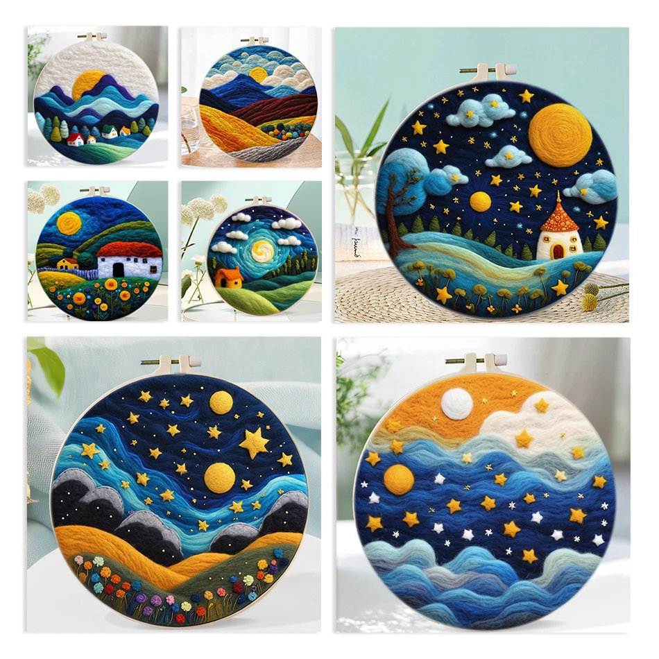 

GATYZTORY DIY Wool Needle Felting Starter Kit Needle Felt Set with Scenery Picture Frame Art Craft Wool Felting Home Decoration