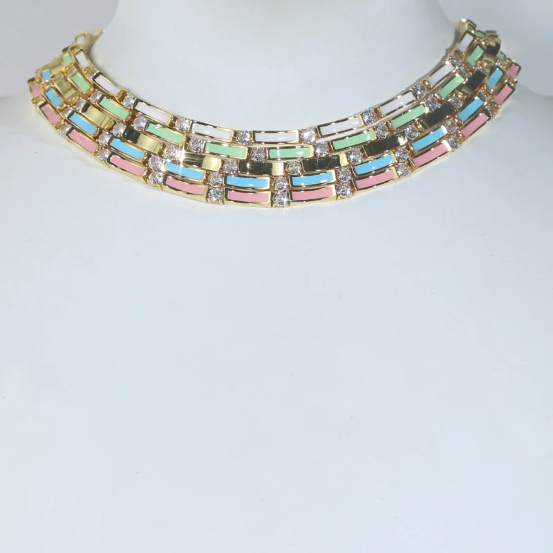 New Pink White Green Blue Colorful Enamel Tennis Necklaces for Women Micro Paved Cubic Zirconia Gold Color Party Fashion Jewelry