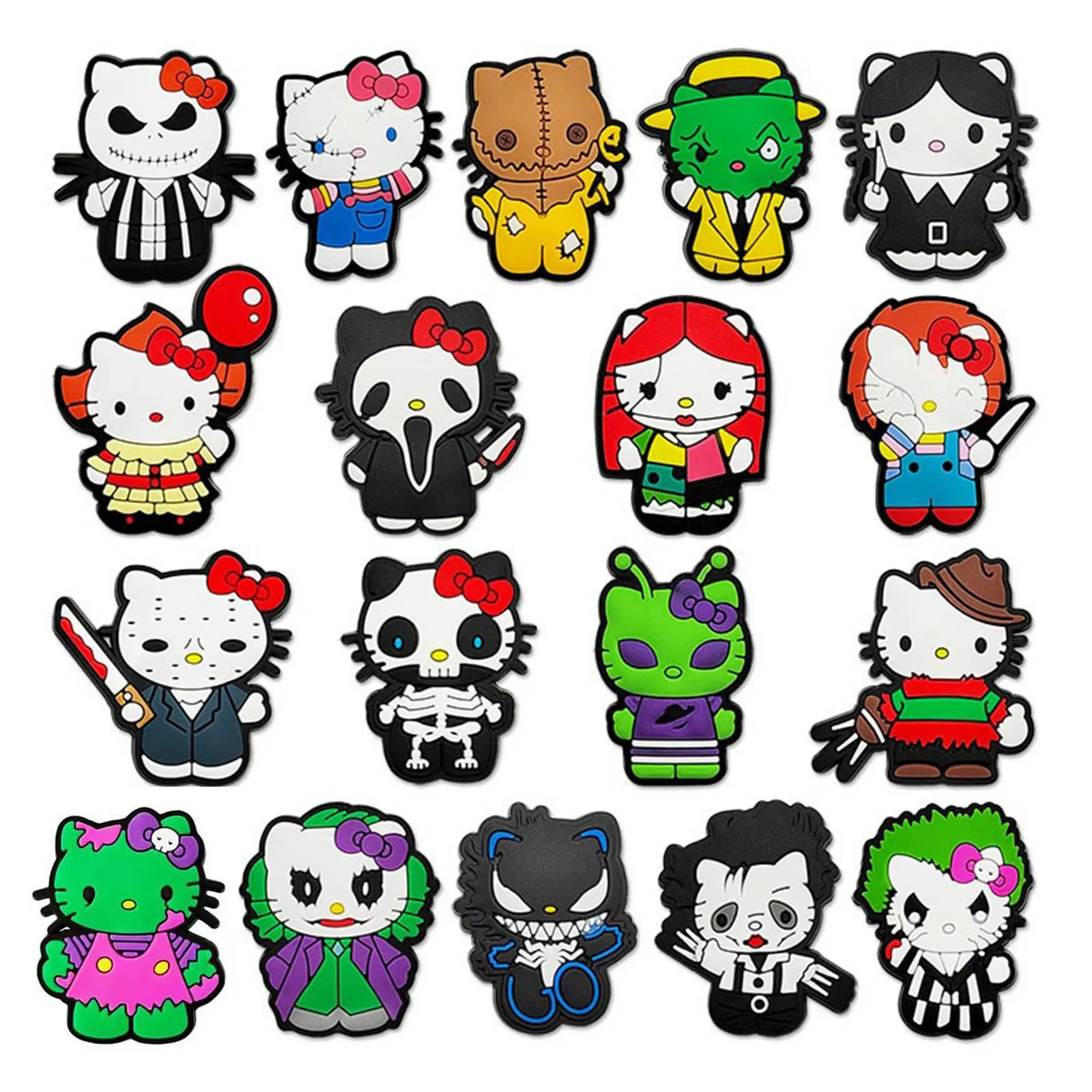 5-18PCS Mesuca Halloween HelloKitty Shoe Charm Mix Wholesale PVC wristband Decor Buckle Detachable DIY Waterproof Party Gift