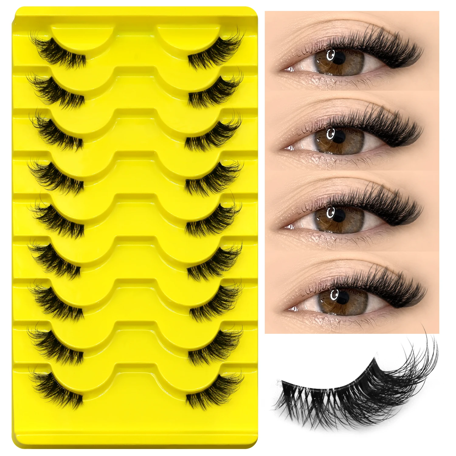 ขนตาปลอม Cat Eye Lashes ธรรมชาติยาวครึ่งตาขนตาสั้น Wispy Clear Band Lashes 3D Faux Mink Lash Multipack