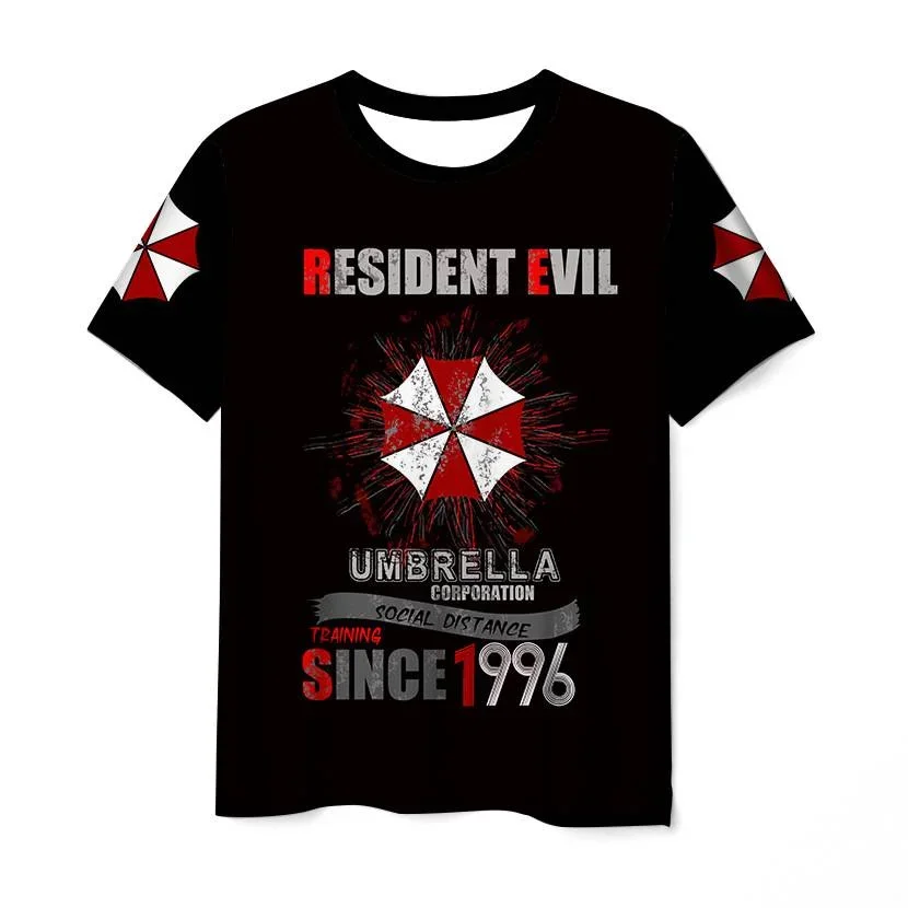 2024 Boys Summer 2024 New Resident Evil T-shirt Game Short Sleeve Top T-shirt Casual Sportswear Unisex Pattern 3D Printed Shirt