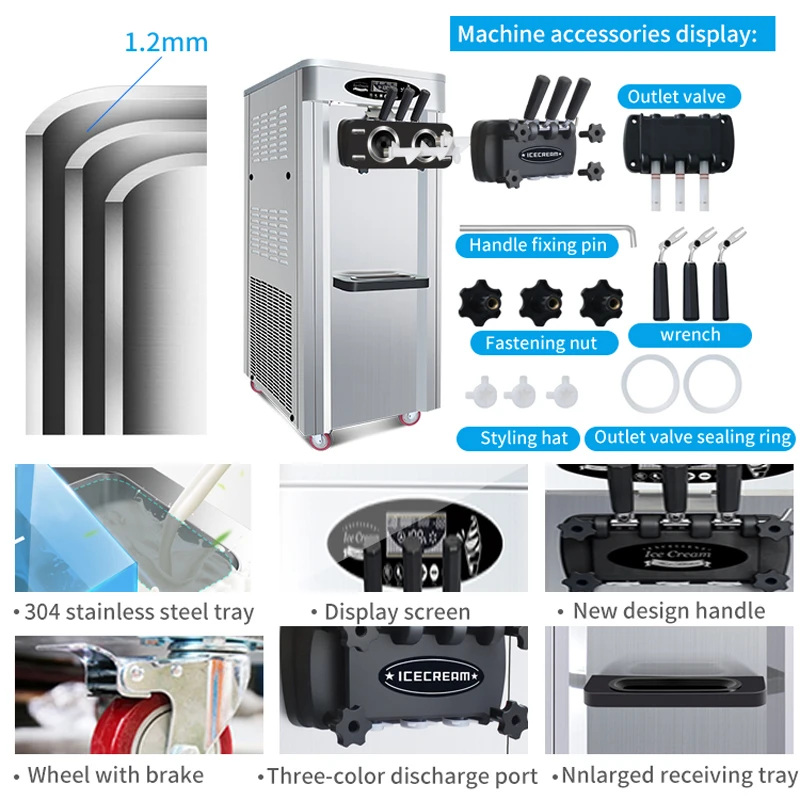 Factory Price 2 +1 Flavors Frozen Yogurt Maker Soft Ice Cream Machine for Snack Food Store