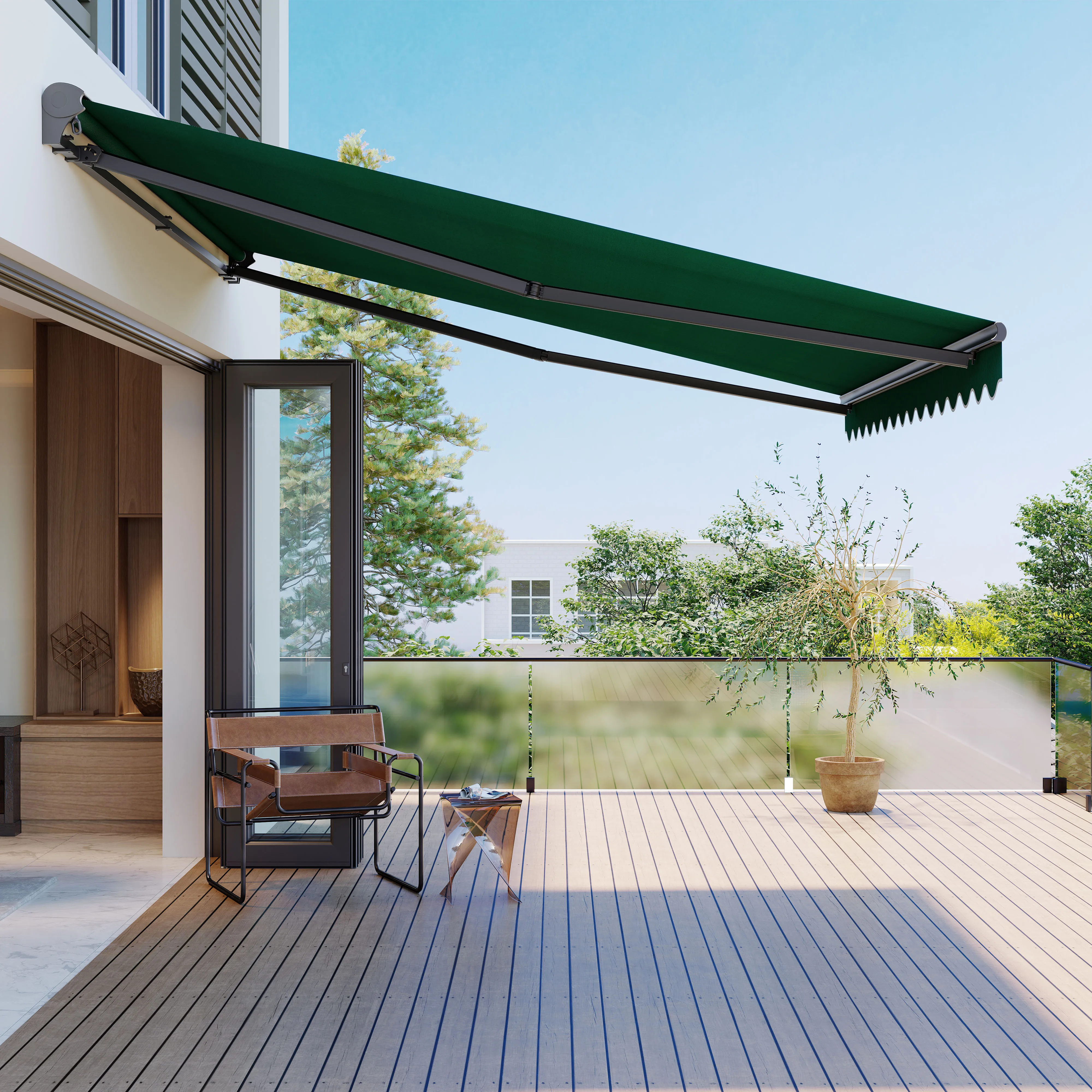 

Manual 4m Retractable Semi Cassette Awnings Heavy Design Rain Canopy Sun Protection on Patio Balcony or Windows