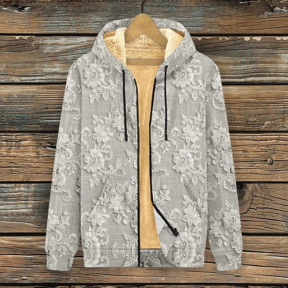 

Classic Solid Color 3d Print Women's Hooded Jacket Warm Thick Fleece Lined Winter Coat Casual Zip Up Hoodie Outdoor Daily Wear