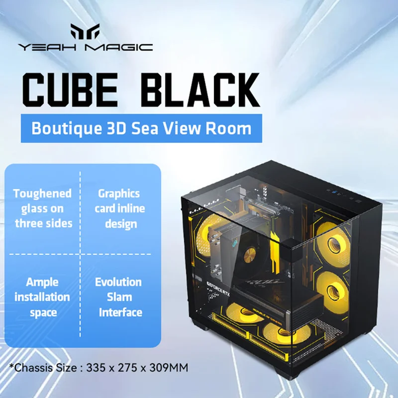Yeah Magic Cube Gaming MATX Desktop PC Case Computer Chassis Seaview Room Case Glass Support 5 Fan Position 240 Water Cooling