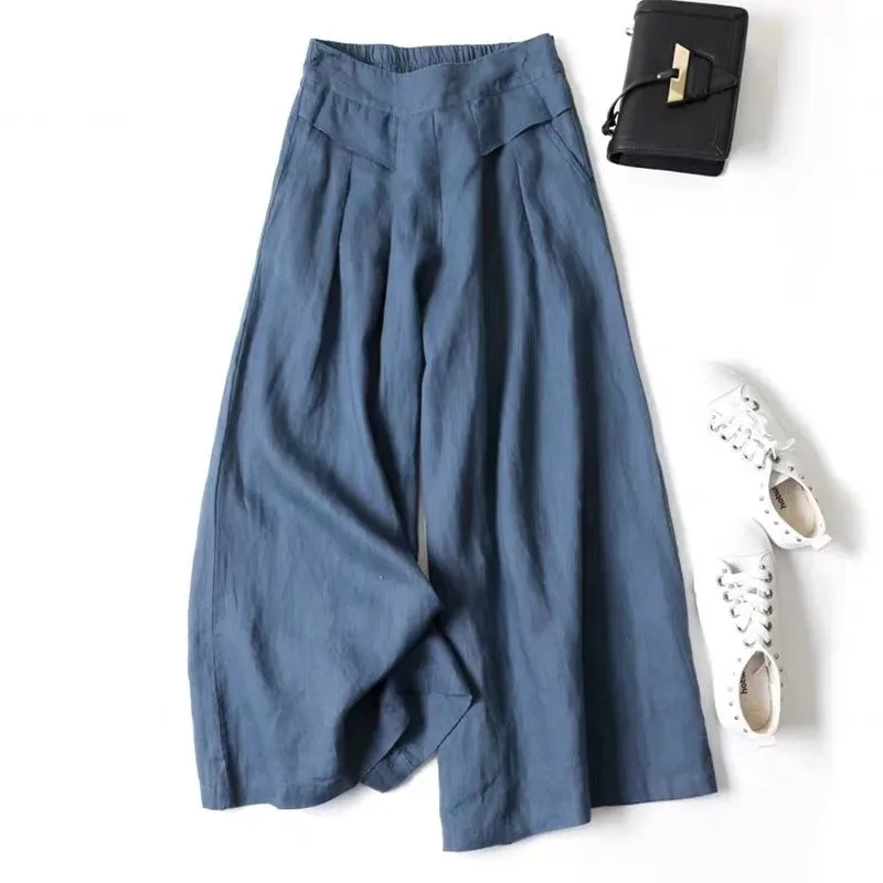 New Cotton And Linen Wide-leg Pants Skirt Pants Women Loose Elastic Waist Slim Pants Pants Women Streetwear Women Pants Pantalon