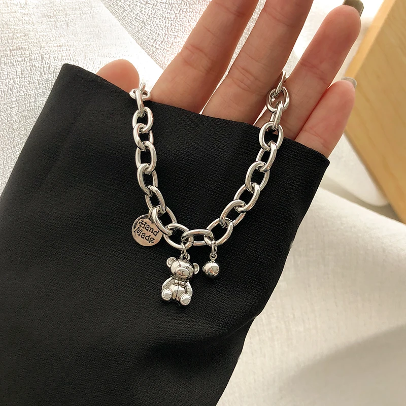 Vintage Silver Bear bracelets Female Personality Niche Design Sense Metal Letter Tag Bracelet Couple Birthday Jewelry Gift Hot