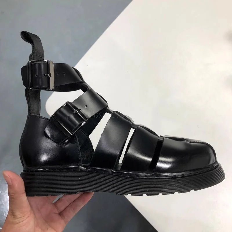 2024 New Roman Sandals Handmade Men's High Top Cowhide Thick Bottom Height Increasing Cover Toe Men's Breathable Trendy Shoes