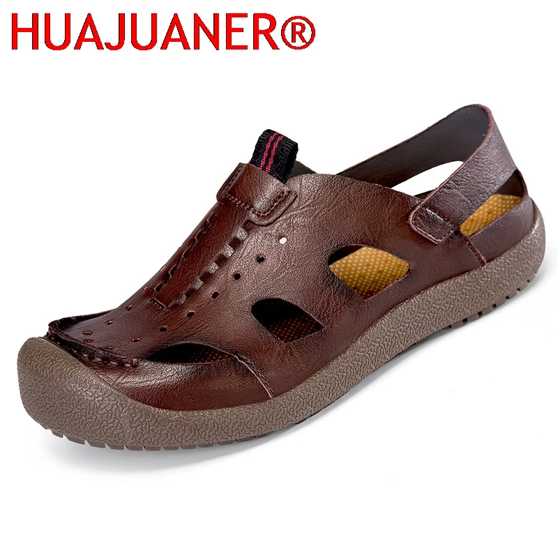 

Летние повседневные кожаные сандалии с мягкой подошвой, мужские классические римские сандалии, дизайнерская обувь на плоской подошве, новые уличные пляжные сандалии для водного туризма