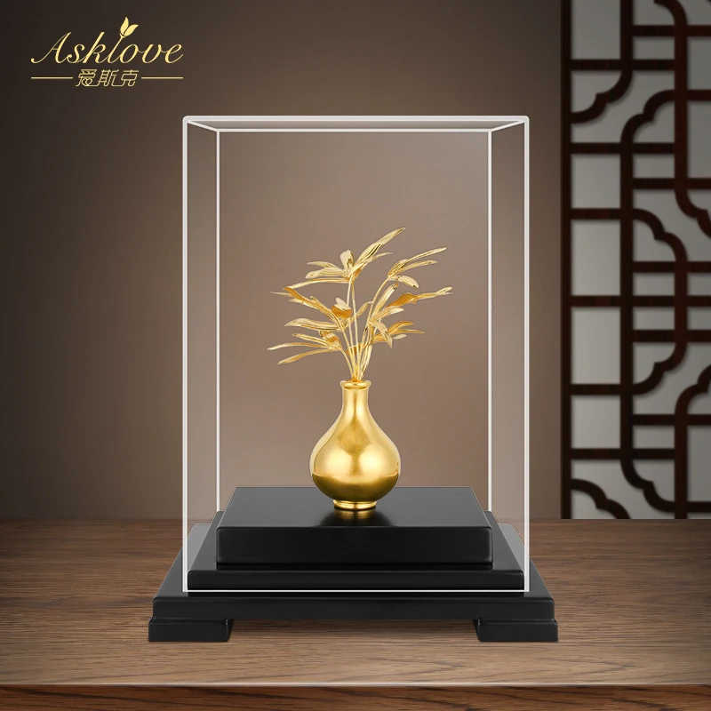 Gold Foil Lucky Bamboo Statue Golden Bamboo Bonsai Ornament Home Living Room Office Decoration Housewarming Creative Gift