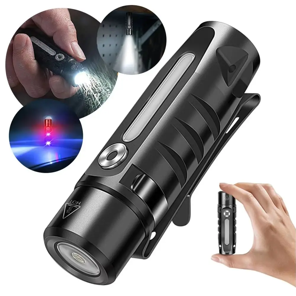 

Aluminum Alloy EDC Mini Keychain Flashlight Multi-light Source with Clip & Tail Magnet Type-C Charging Work Light