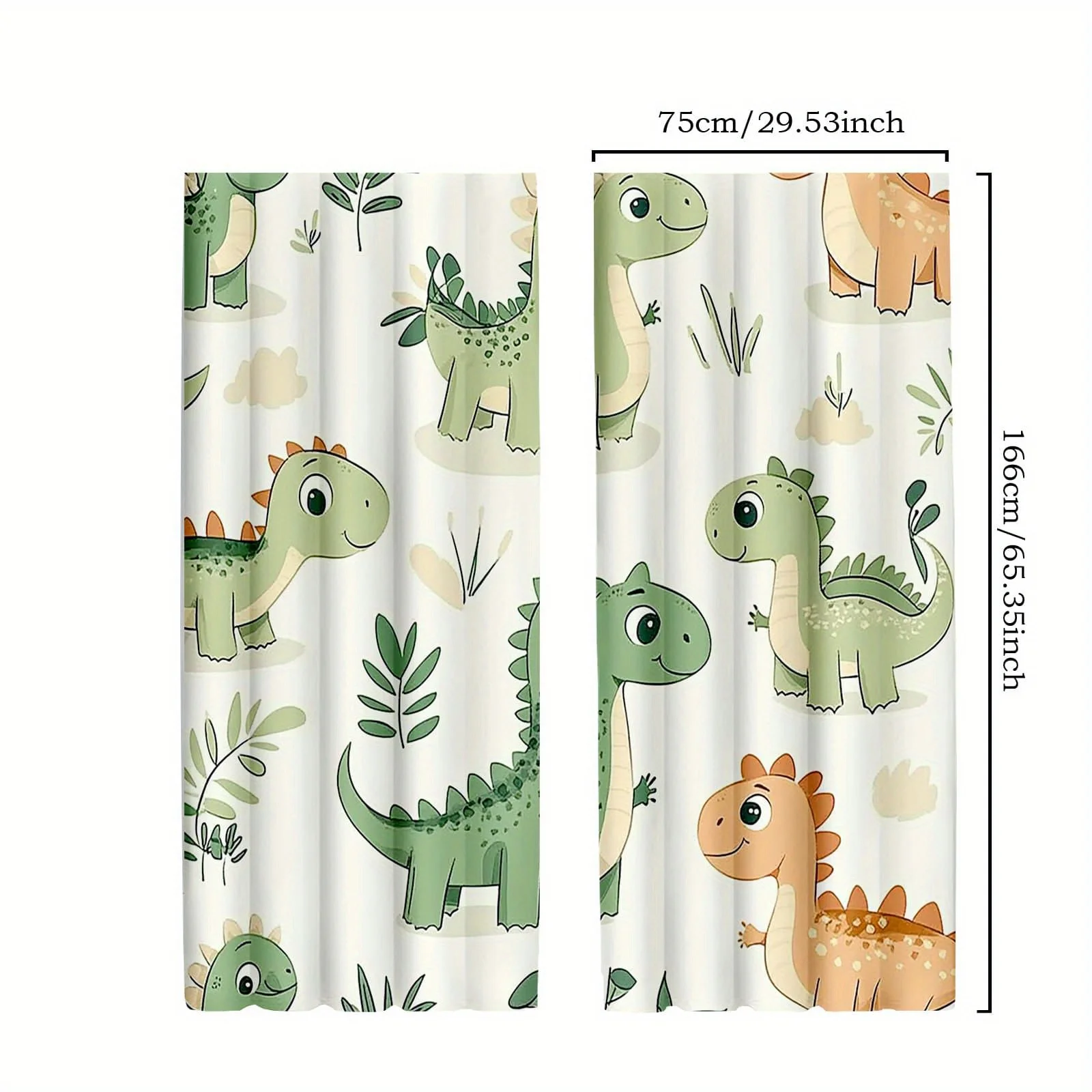 2pc adorable cartoon dinosaur window curtain with smiling dinosaurs and green leaves for kids room decor cheerful style