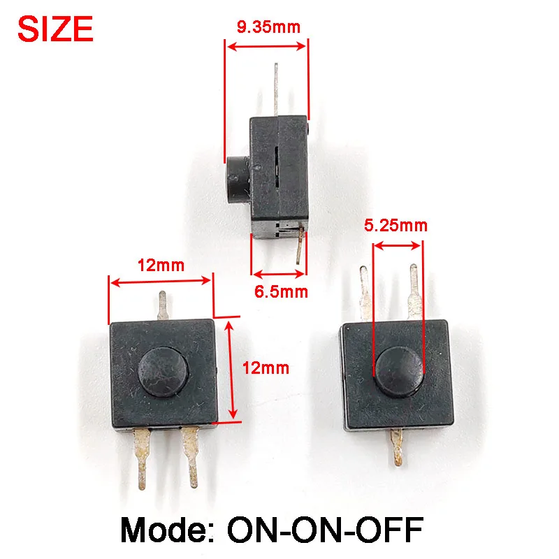 12*12mm Strong Light Flashlight CREE XPE Q5 T6 Central Switch 3 Pins ON-ON-OFF Switches 3PCS