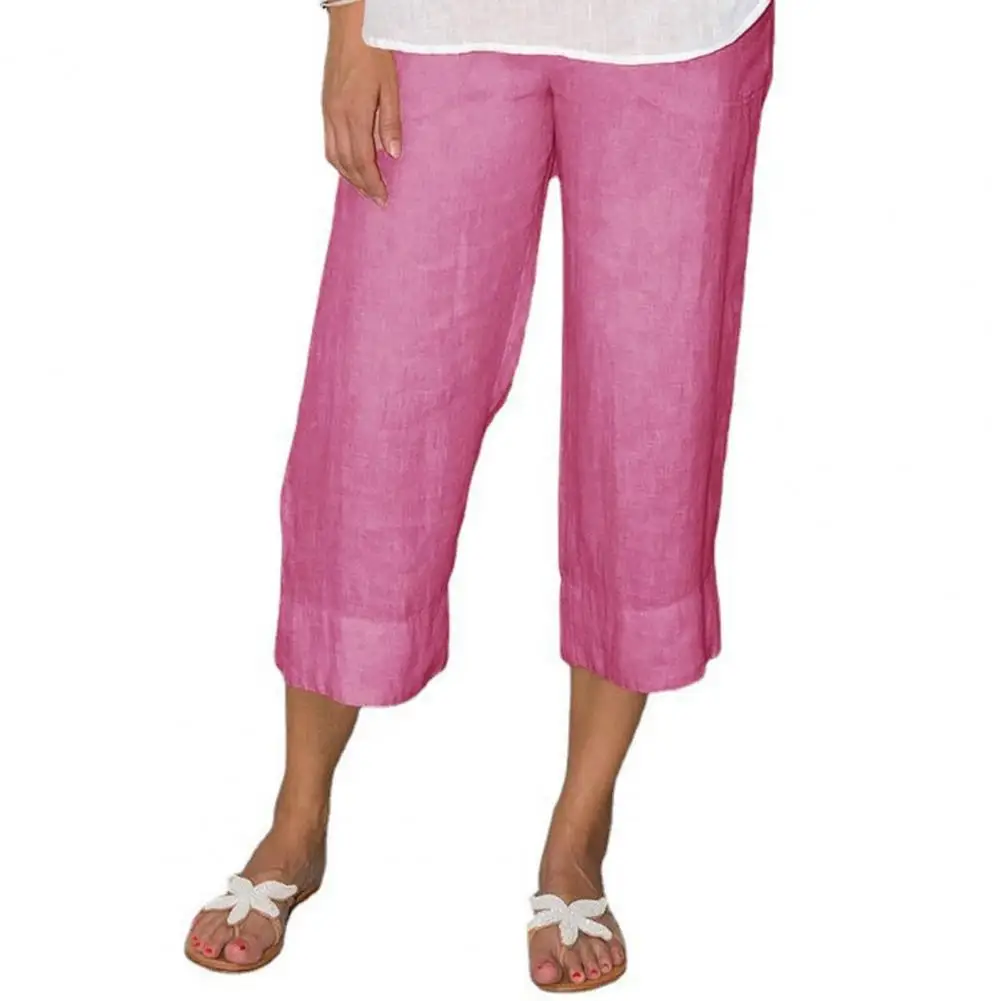 

Women Pants Elastic Waist Mid-rise Wide-Leg Casual Pants with Pockets Solid Color Long Trousers Daily Wear Hot New 2025