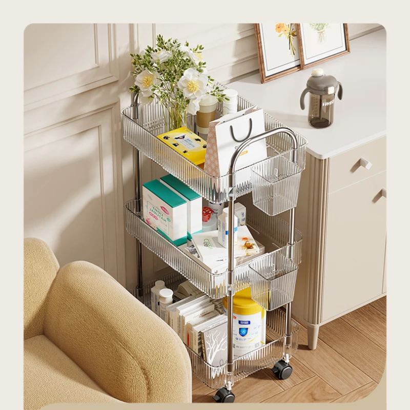 Minimalist Transparent Multi-layer Snack Shelves Bedside Movable Trolley Cosmetic Storage Organizer Home Bathroom Accessories124