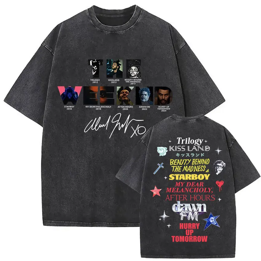 The Weeknd XO Tour 2025 تي شيرت عتيق مغسول للرجال والنساء موسيقى البوب تي شيرتات قصيرة الأكمام ملابس الراب الهيب هوب القوطية تي شيرت