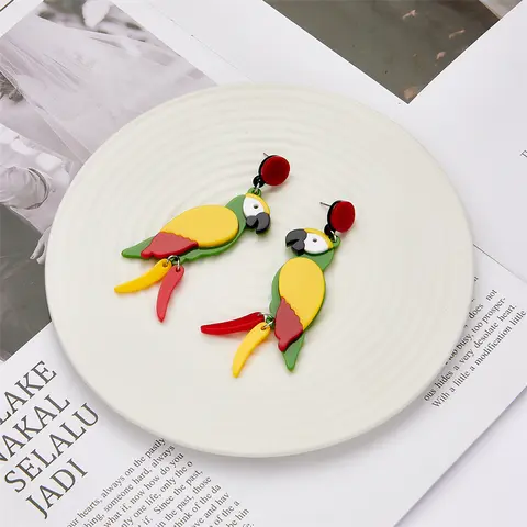 YAOLOGE Nya Långa Dingla Örhängen Retro Söta Papegojörhängen Dam Tecknade Örhängen Modesmycken för Kvinnor Fri Frakt 10 best sales papegojesmycken - №5
