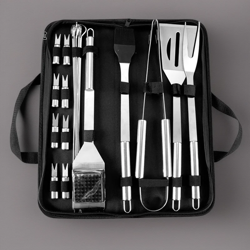 Набор инструментов для гриля для барбекю, 20 шт., посуда из нержавеющей стали с маленькой ручкой, набор для барбекю на открытом воздухе с сумкой для хранения для кемпинга, пикника