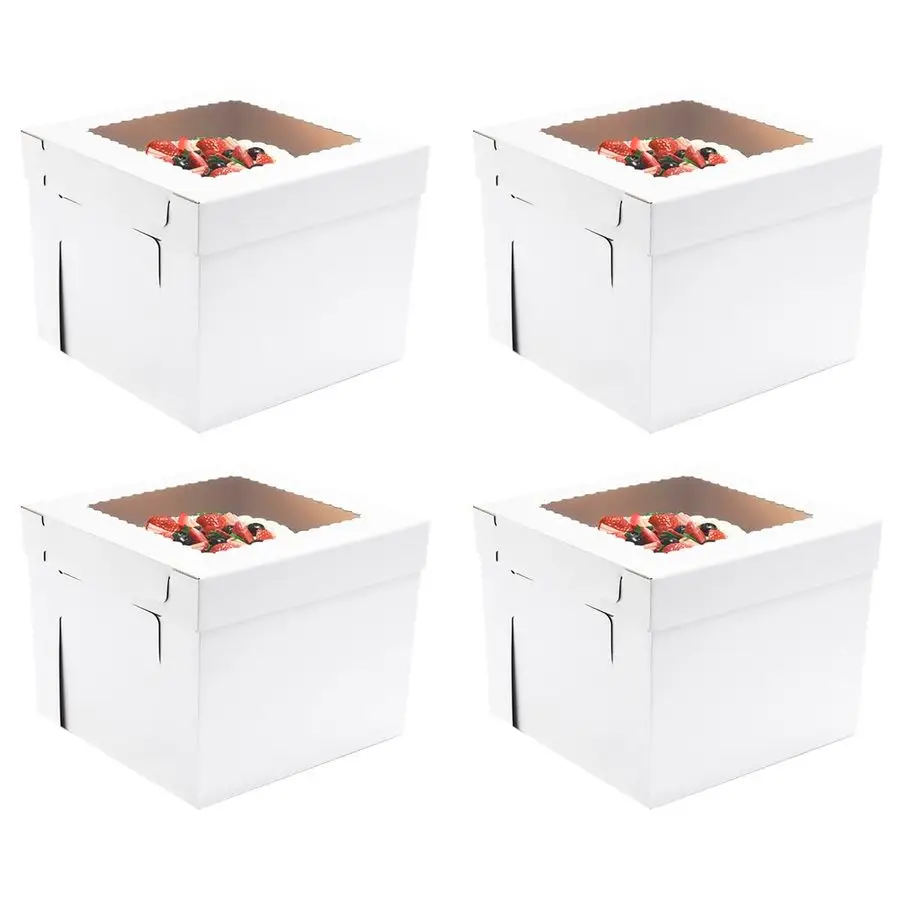 

Tall Cake Boxes for Tier Cakes, 14x14x12 Inches 4 Pack,White Bakery Boxes with Window,Disposable Cake Containers, Sturdy Wedding