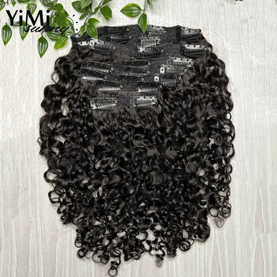 Watergolf Clips In Hair Extensions Braziliaans Menselijk Haar 8 Stuks En 120 G/set Natuurlijke Kleur 10-24 Inch 3b 4c Krul Remy Hair