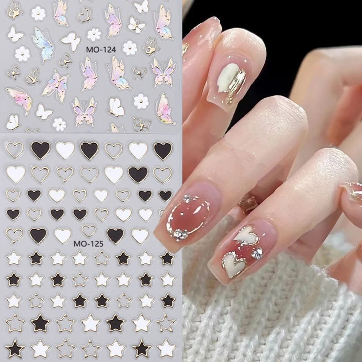 Valentinstag Love Flower Relief Nagelaufkleber, einfach aufzutragende Nagelaufkleber, DIY-Make-up für Festivals, Partys und Hochzeiten