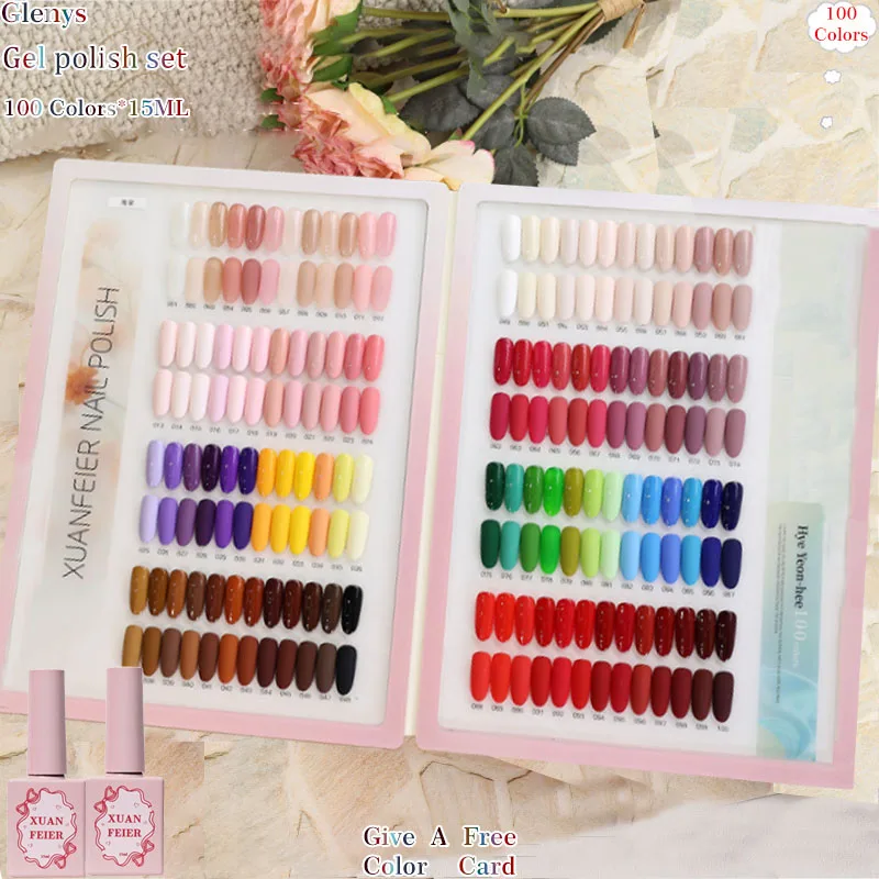 Glenys 100 color nail polish gel net red popular solid color immersion gel color matching card factory direct sales varnish set