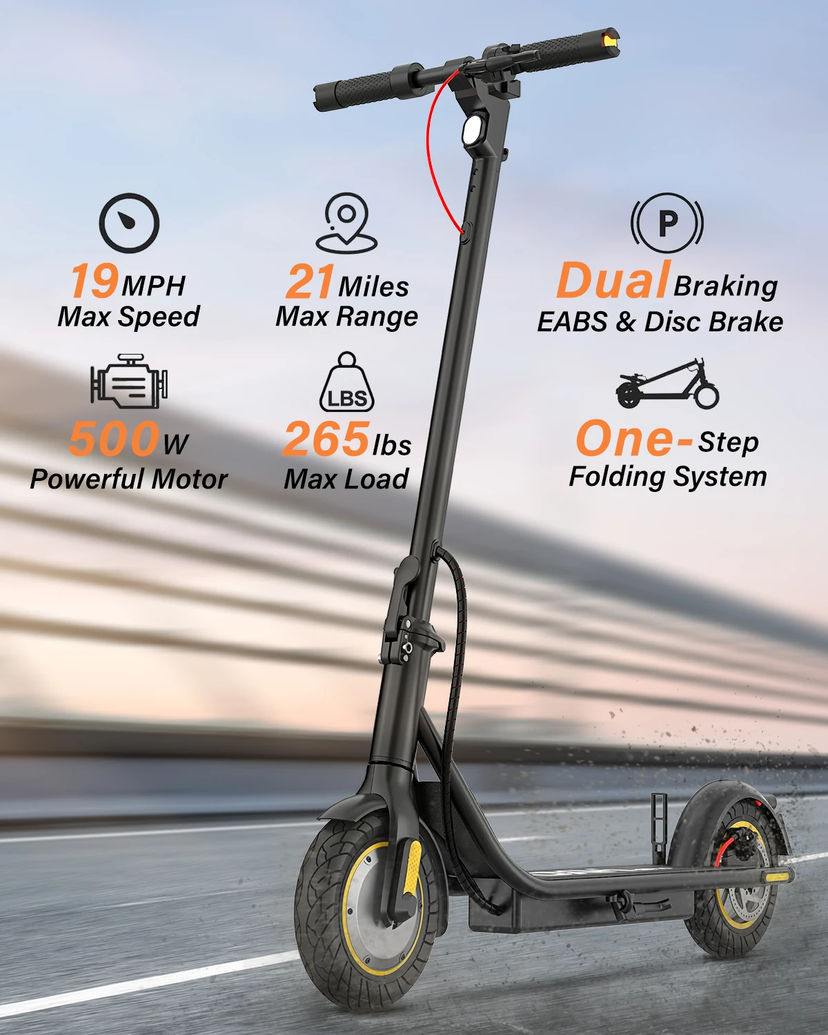 DXH Electric Scooter for Adult - 500W Motor, Max 21 Miles Long Range, 19Mph Top Speed, 10