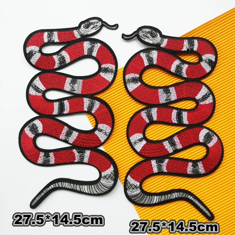 embroidery red snake iron on patch,serpents badges,animals snakes appliques,cartoon patches for clothing PW2272911