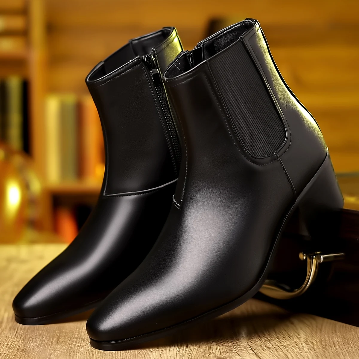 British style leather shoes Chelsea boots men\'s height increasing boots high-heeled men\'s shoes fashion short boots trendyy