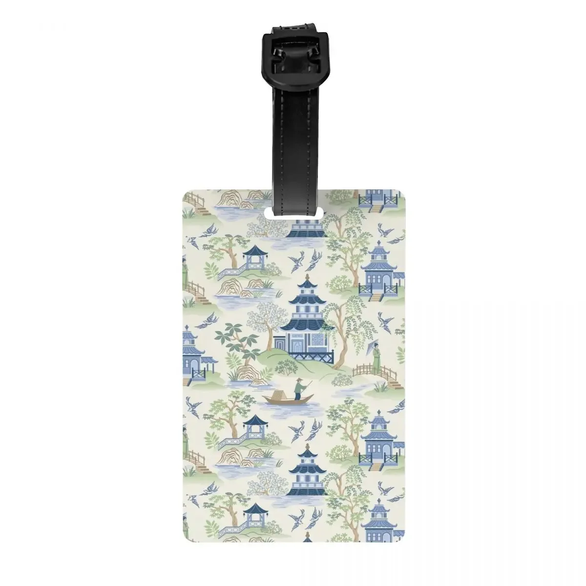 

Vintage Chinoiserie Willow Pagoda Luggage Tags for Suitcases Cute Oriental Style Landscape Baggage Tags Privacy Cover ID Label