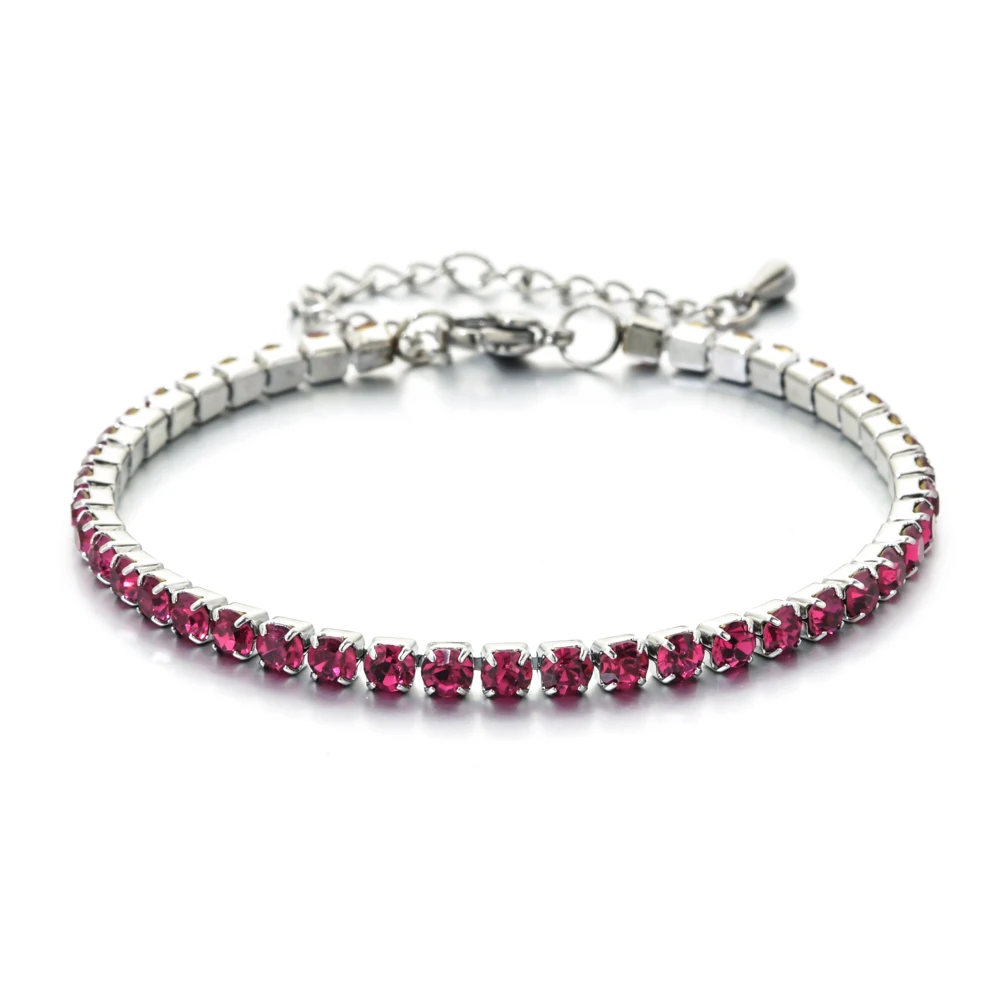 New Colorful AAA Cubic Zirconia Stone Tennis Bracelets Silver Plated Stainless Steel Chain Bracelet for Women Bride Jewelry