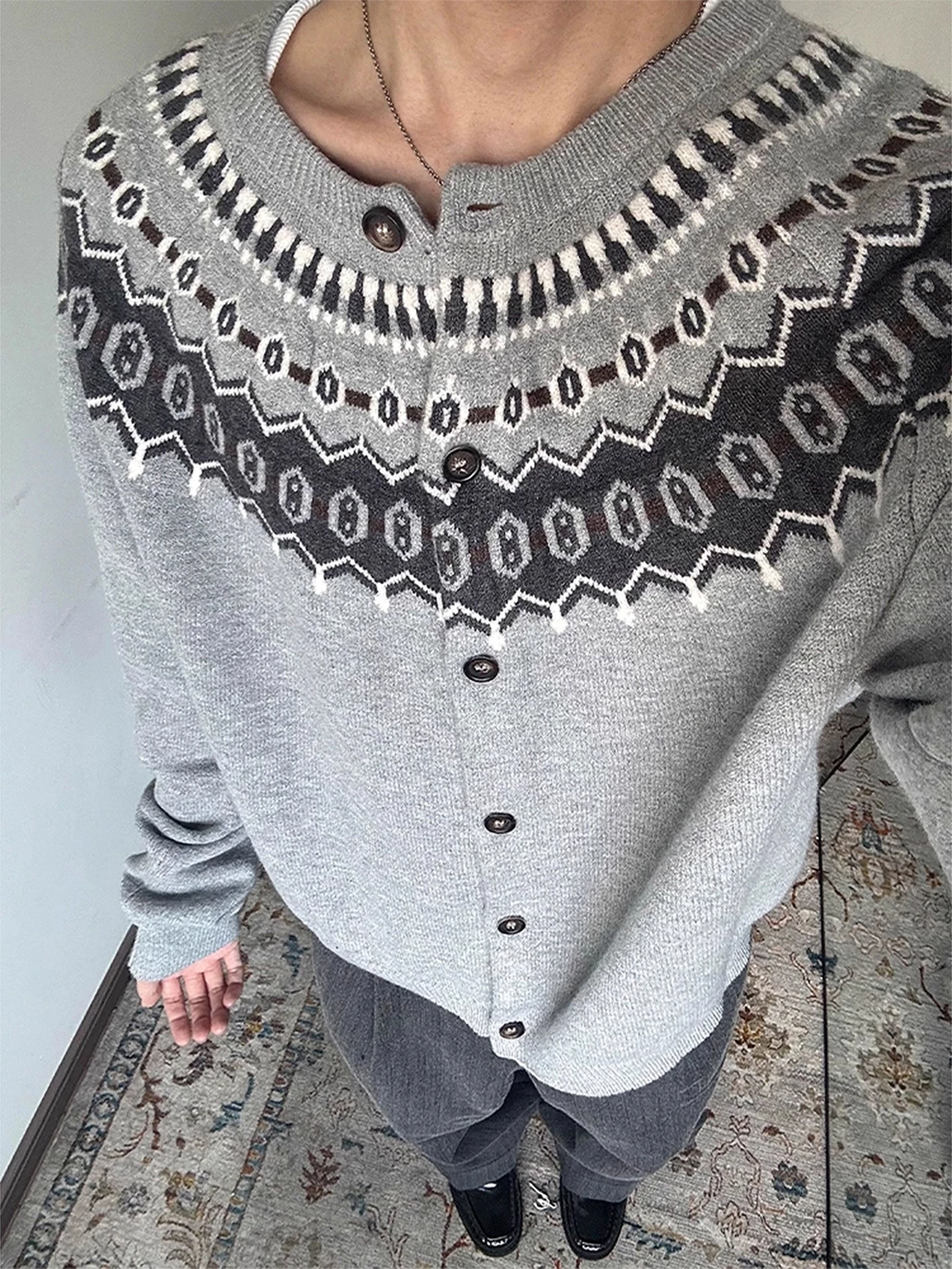 

Men's Knitted Cardigan Sweater round Ne Pullover Fluffy Knitwear Autumn Faion Lazy Sle Color Long Sve Top