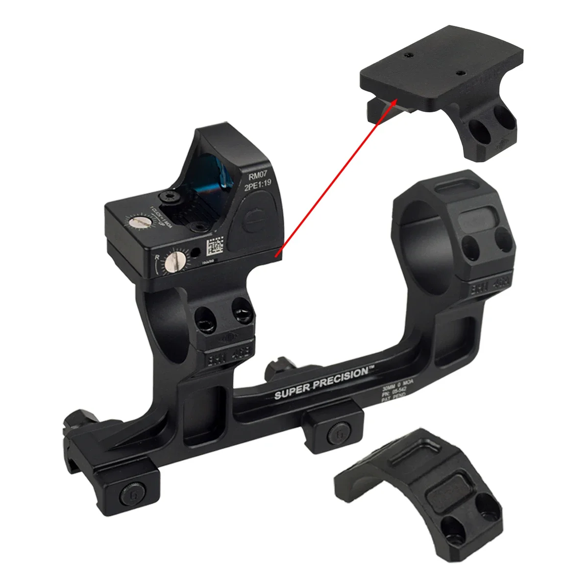 GEISSELE SUPER PRECISION AR15 Scope Mount 25.4mm 30mm Rings With Reptilia ROF-45/90 For RMR Red Dot Sight RAISER Mount view 2